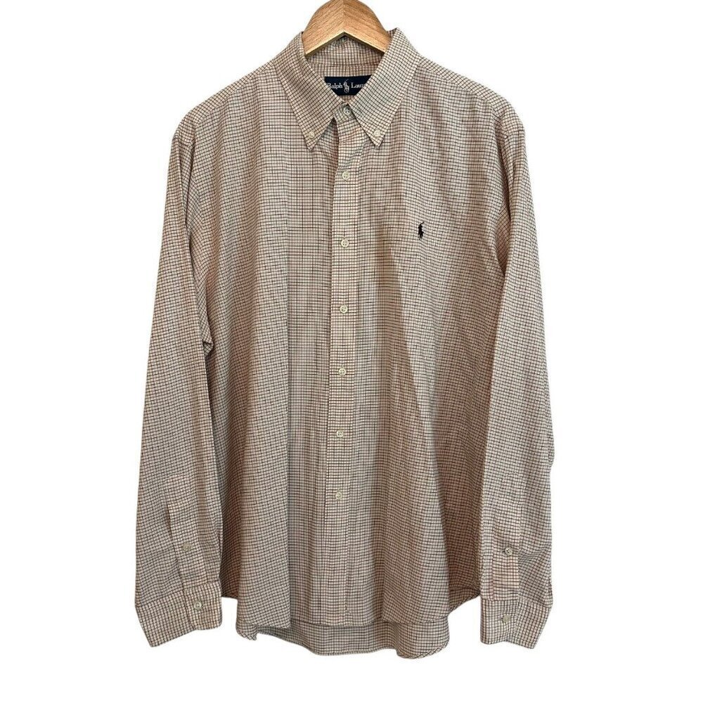 Ralph Lauren Men’s XL Long Sleeve Button Down Maroon, Green And Orange Plaid